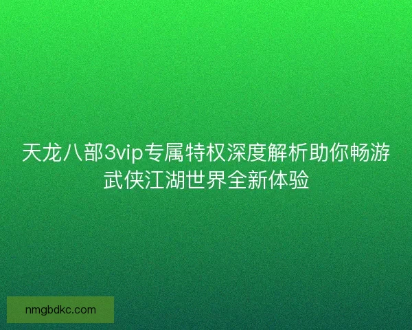 天龙八部3vip专属特权深度解析助你畅游武侠江湖世界全新体验