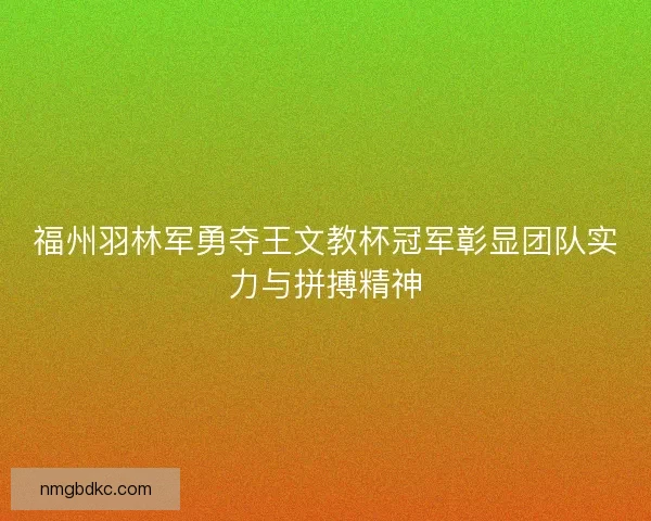 福州羽林军勇夺王文教杯冠军彰显团队实力与拼搏精神 福州羽林军勇夺王文教杯冠军彰显团队实力与拼搏精神