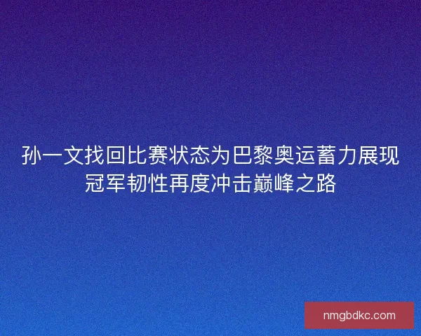 孙一文找回比赛状态为巴黎奥运蓄力展现冠军韧性再度冲击巅峰之路