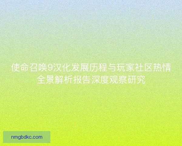 使命召唤9汉化发展历程与玩家社区热情全景解析报告深度观察研究